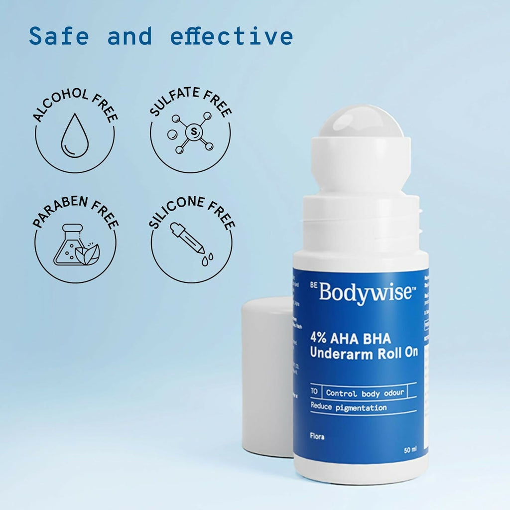 BeBodywise 4% AHA BHA Underarm Roll On For Reduce Pigmentation - Flora Fragrance