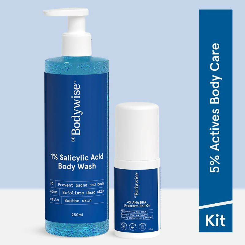 BeBodywise 1% Salicylic Acid Body Wash & 4% AHA BHA Underarm Roll On - Helps Exfoliate Skin