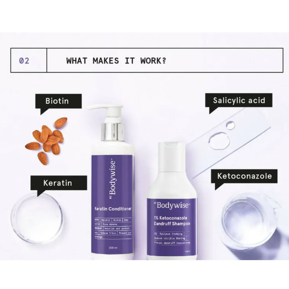 BeBodywise 1% Ketoconazole Dandruff Shampoo and Keratin Conditioner